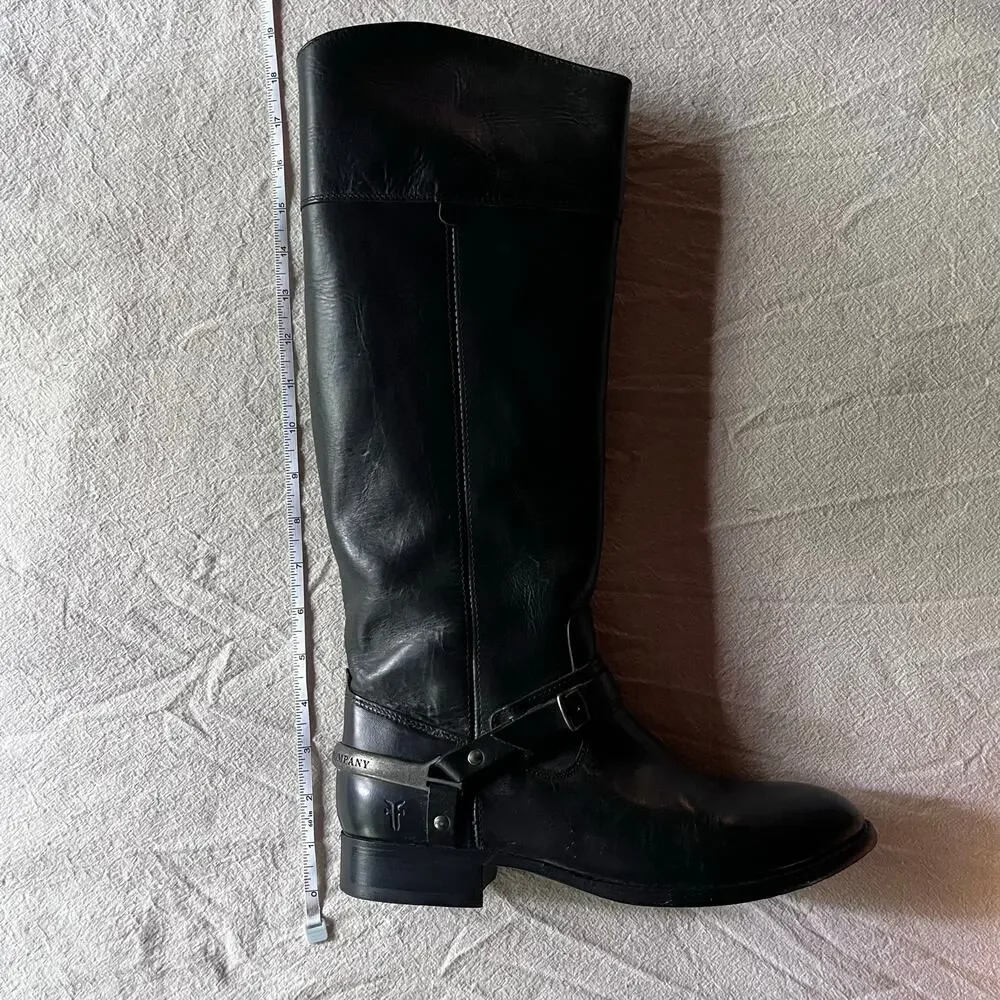 Frye Lindsay Spur Black Leather Tall Riding Boots NIB Size 9